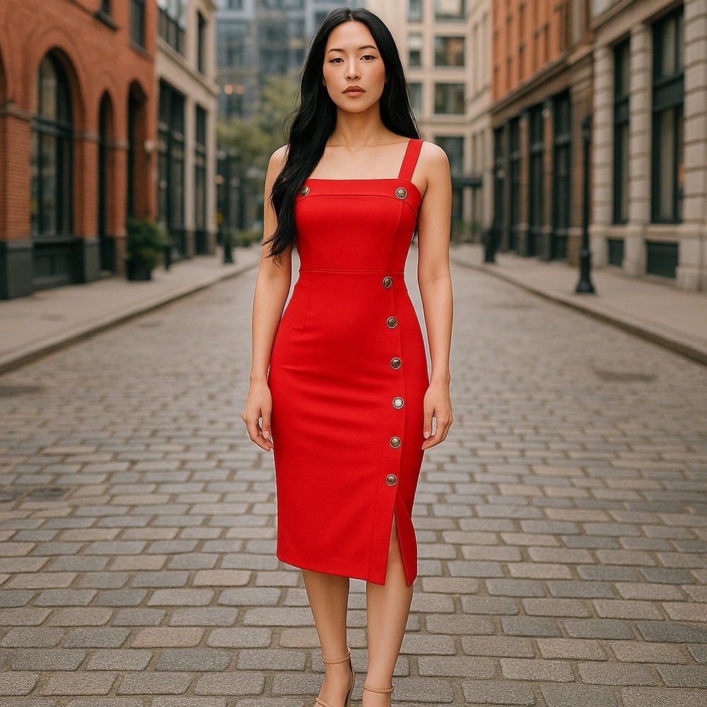 Stella Luce Red Bodycon Midi Dress – Size Small NWT